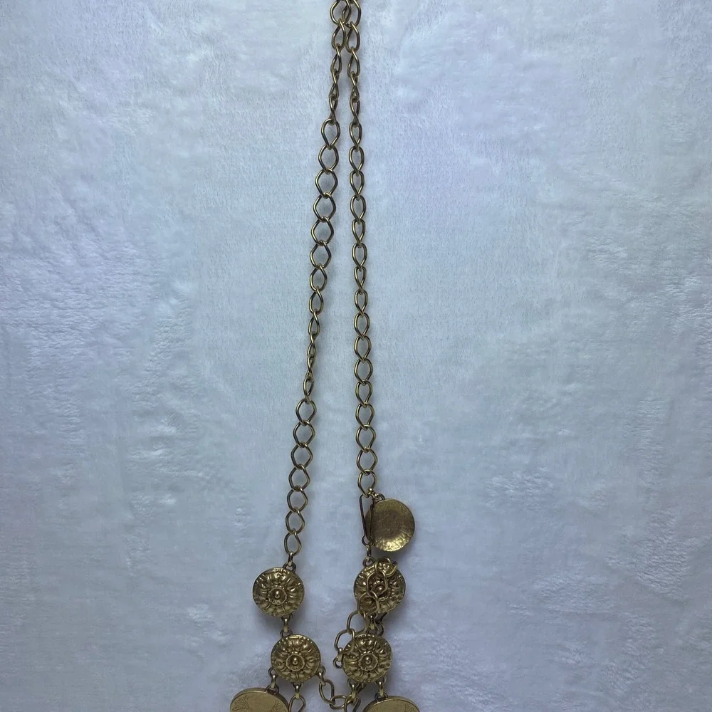 Vintage‎ Gold Tone Metal Coin Medallion Chain Belt Boho Festival Adjustable - Picture 2 of 10